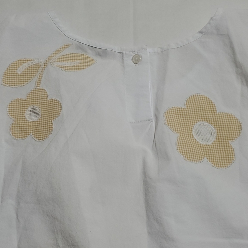 Madewell White Ruched Linen Crop Blouse with Yellow Accents - Picture 6 of 16